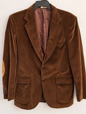 Vintage 70s Buffums Brown Corduroy Blazer 40L Suede Elbow Patches Japan